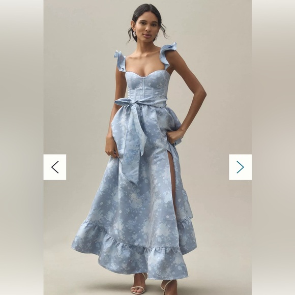 V. Chapman Dresses & Skirts - V. Chapman Veronica Corset Ruffle Side-Slit Dress (Size 12)